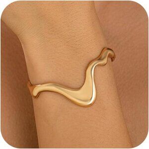 Gold Liquid Metal Wavy Punk Cuffs Bracelets for Women in Trendy Irregular Design